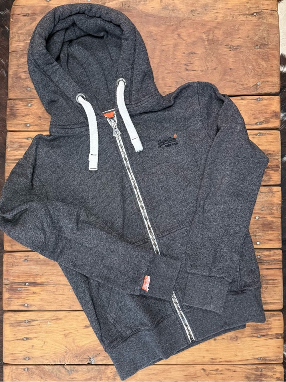 Superdry orange label vintage logo zip hoodie. EUC